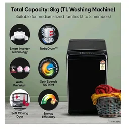 LG 8 Kg, 5 Star, Smart Inverter Technology, Wi-Fi, Turbowash, Fully Automatic Top Load Washing Machine With In-built heater (T80V4OB1S, Turbodrum, Stain Clean, Hard Water Wash & Jetspray+, Onyx Black)