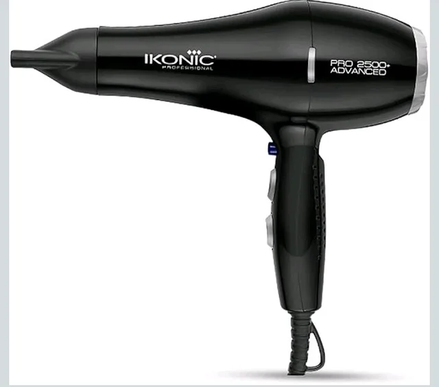 Ikonic Professional Pro 2500+ Advanced Hair Dryer 2500W-2800W, 23000 Rpm Ac Motor, Ionic Technology Anti-Frizz Blow Dryer For Smooth Shiny Hair, 3 Heat & 2 Speed Settings, Cool Shot Button, 2 Nozzles, Overheat Protection, For Men & Women, Black