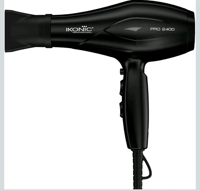 Ikonic Professional Pro 2400 Hair Dryer For Women & Men, 2200W High-Power Ac Motor, Ionic Hair Dryer With 3 Heat & 2 Speed Settings, Cool Shot, 2 Concentrator Nozzles, Fast Drying, Frizz Control, Black
