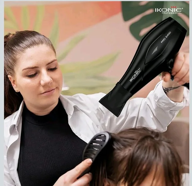 Ikonic Professional Pro 2400 Hair Dryer For Women & Men, 2200W High-Power Ac Motor, Ionic Hair Dryer With 3 Heat & 2 Speed Settings, Cool Shot, 2 Concentrator Nozzles, Fast Drying, Frizz Control, Black