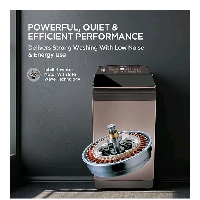 Lloyd 8.5 Kg 5 Star Fully Automatic Intelli Inverter Motor Top Load Novante IOT With In Built Heater Washing Machine (GLWT855N12CB, Copper Blush