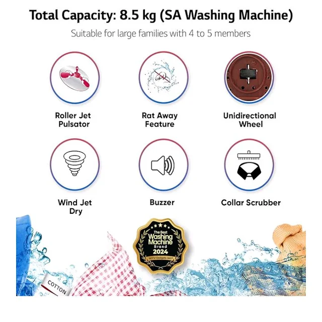 LG 8.5 kg 5 Star Semi-Automatic Top Load Washing Machine (P8530SRAZ, Burgundy, Roller Jet Pulsator)