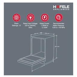 Hafele Aqua Chrome Dishwasher |13 Place Settings |Upto 70 Utensils |Designed for Indian Kitchens |Free-Standing |Hygienic & High-Performance Cleaning |Premium Stainless Steel Finish |5-Year Warranty