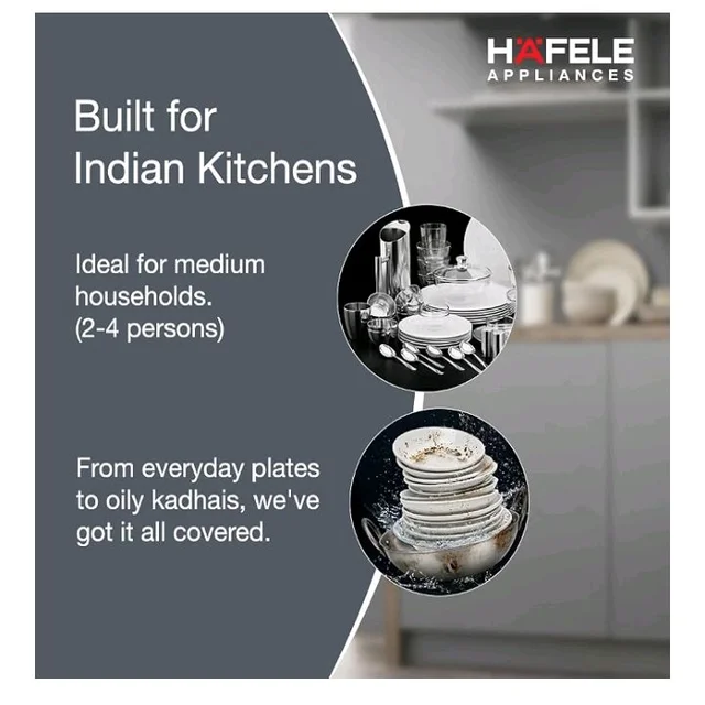 Hafele Aqua Chrome Dishwasher |13 Place Settings |Upto 70 Utensils |Designed for Indian Kitchens |Free-Standing |Hygienic & High-Performance Cleaning |Premium Stainless Steel Finish |5-Year Warranty