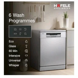 Hafele Aqua Chrome Dishwasher |13 Place Settings |Upto 70 Utensils |Designed for Indian Kitchens |Free-Standing |Hygienic & High-Performance Cleaning |Premium Stainless Steel Finish |5-Year Warranty