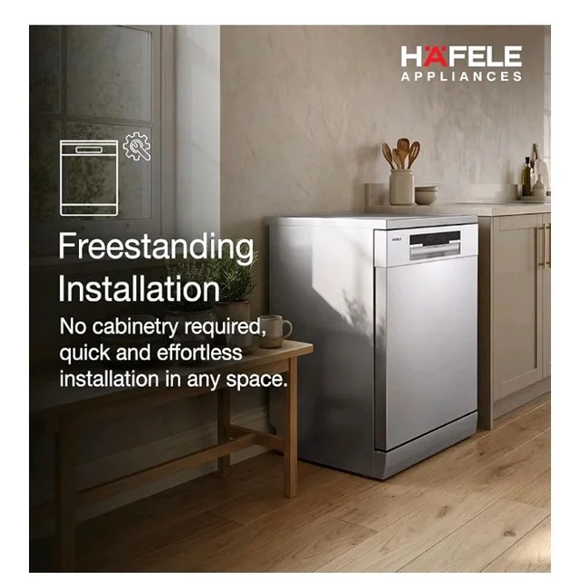 Hafele Aqua Chrome Dishwasher |13 Place Settings |Upto 70 Utensils |Designed for Indian Kitchens |Free-Standing |Hygienic & High-Performance Cleaning |Premium Stainless Steel Finish |5-Year Warranty