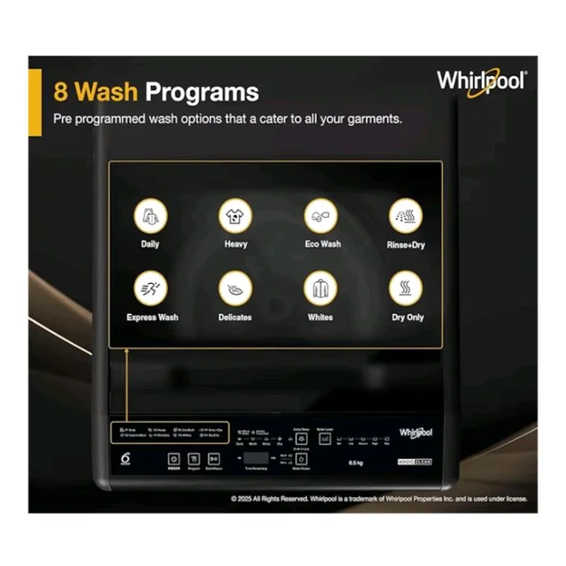Whirlpool 6.5 kg Magic Clean 5 Star Fully Automatic Top Load Washing Machine Grey (MAGIC CLEAN 6.5 GENX GREY 5YrMW)