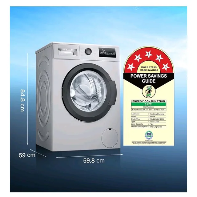 Bosch 7 kg 5 Star Front Load Fully-Automatic Washing Machine, Antibacterial Tech, AI ActiveWater, 15 Wash Programs, 53L Large Drum, SoftCare Paddle, Silver, WAJ24266IN (2026 Model)
100+ bought in past month