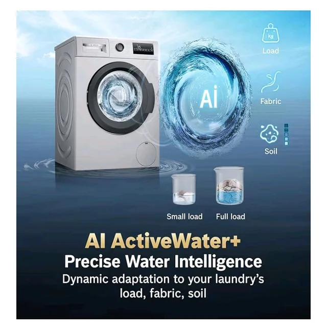 Bosch 7 kg 5 Star Front Load Fully-Automatic Washing Machine, Antibacterial Tech, AI ActiveWater, 15 Wash Programs, 53L Large Drum, SoftCare Paddle, Silver, WAJ24266IN (2026 Model)
100+ bought in past month