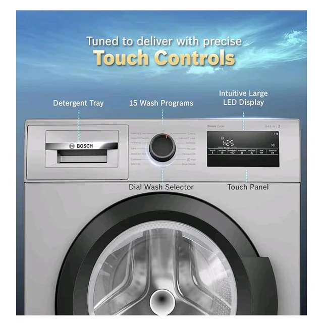 Bosch 7 kg 5 Star Front Load Fully-Automatic Washing Machine, Antibacterial Tech, AI ActiveWater, 15 Wash Programs, 53L Large Drum, SoftCare Paddle, Silver, WAJ24266IN (2026 Model)
100+ bought in past month