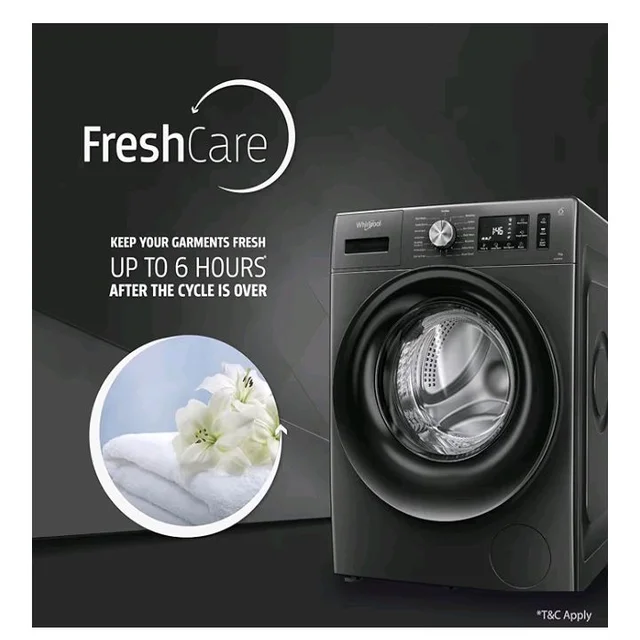 Whirlpool 7 Kg 5 Star Inverter Front Load Washing Machine with In-Built Heater (SUPREME CARE 7012 -E, Midnight Grey, 100+ Tough Stains, Steam Technology, 2025 Model)