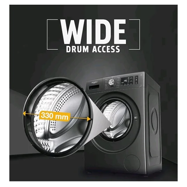 Whirlpool 7 Kg 5 Star Inverter Front Load Washing Machine with In-Built Heater (SUPREME CARE 7012 -E, Midnight Grey, 100+ Tough Stains, Steam Technology, 2025 Model)