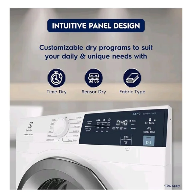 Visit the Electrolux Store
4.1
4.1 out of 5 stars
(43)
Electrolux 8.5Kg Vented Dryer Machine for Clothes, Reverse Tumbling, Smart Sensors, Colour Care, Drying Only - No Washing Function, UltimateCare 300, EDV854J3WB, White