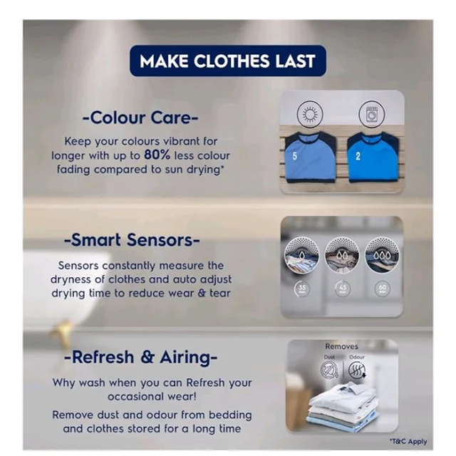 Visit the Electrolux Store
4.1
4.1 out of 5 stars
(43)
Electrolux 8.5Kg Vented Dryer Machine for Clothes, Reverse Tumbling, Smart Sensors, Colour Care, Drying Only - No Washing Function, UltimateCare 300, EDV854J3WB, White
