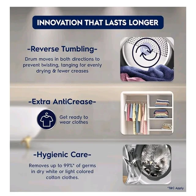Visit the Electrolux Store
4.1
4.1 out of 5 stars
(43)
Electrolux 8.5Kg Vented Dryer Machine for Clothes, Reverse Tumbling, Smart Sensors, Colour Care, Drying Only - No Washing Function, UltimateCare 300, EDV854J3WB, White