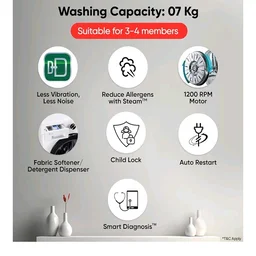 LG Smart Choice, 7 Kg, 5 Star, Steam, Inverter Direct Drive Technology, 6 Motion DD, Fully-Automatic Front Load Washing Machine (FHB1207Z2W, Remove Allergens & Stain, In-Built Heater, Essence White)
