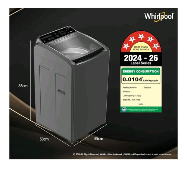 Whirlpool 8 kg Magic Clean 5 Star Fully Automatic Top Load Washing Machine Grey (MAGIC CLEAN ELT 8.0 GREY 10YMW, Hard Water Wash)