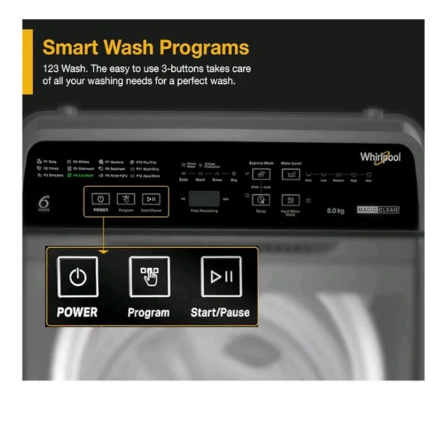 Whirlpool 8 kg Magic Clean 5 Star Fully Automatic Top Load Washing Machine Grey (MAGIC CLEAN ELT 8.0 GREY 10YMW, Hard Water Wash)