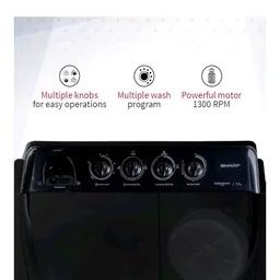 SHARP 7.5 kg, 5 star Rating with E-Spin Pulsator,Semi-Automatic Top Loading Washing Machine, 1300 RPM (ES-SD75NB-TS, Steel Grey, Pure Wave)
Product Images and Videos (AI-Generated Alt Text)