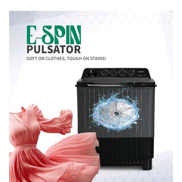 SHARP 7.5 kg, 5 star Rating with E-Spin Pulsator,Semi-Automatic Top Loading Washing Machine, 1300 RPM (ES-SD75NB-TS, Steel Grey, Pure Wave)
Product Images and Videos (AI-Generated Alt Text)