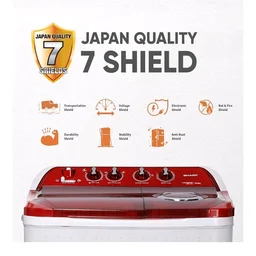 SHARP 8.0 kg, 5 star Semi-Automatic Top Loading Washing Machine with Quadroniq Pulsator, Wave Dry Ring, 1300 RPM (ES-SD80NB-TR, Ruby Red, Pure Wave+)