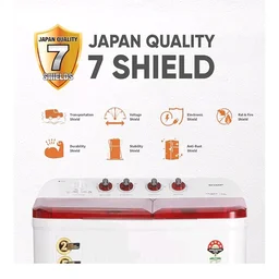 SHARP 9.0 kg, 5 star, Semi-Automatic Top Loading Washing Machine with HydroBlast Wash, Quadroniq Pulsator, 1300 RPM (ES-SD90NB-PR, Ruby Red, Pure Wave)