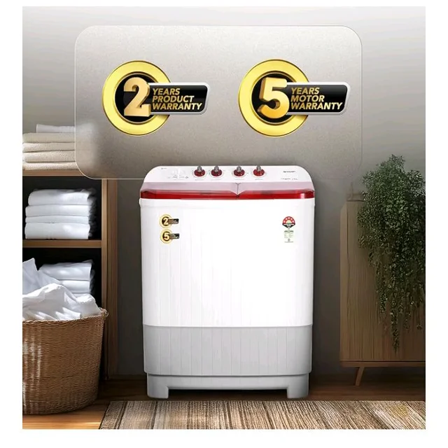 SHARP 9.0 kg, 5 star, Semi-Automatic Top Loading Washing Machine with HydroBlast Wash, Quadroniq Pulsator, 1300 RPM (ES-SD90NB-PR, Ruby Red, Pure Wave)