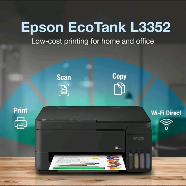 Epson EcoTank L3352 (New Launch) WiFi All-in-One InkTank A4 Colour Printer, Scanner, Copier for Home & Office, 5760x1440dpi Resolution, with Wireless and Mobile Printing Feature