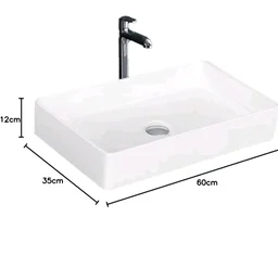 KrissKross Countertop Ceramic Wash Basin, Rectangular Vessel Sink, Above-Counter Mount, Single-Tap Compatible, Gloss White, Easy-Clean, Table Top Washbasin