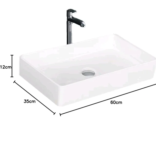 KrissKross Countertop Ceramic Wash Basin, Rectangular Vessel Sink, Above-Counter Mount, Single-Tap Compatible, Gloss White, Easy-Clean, Table Top Washbasin
