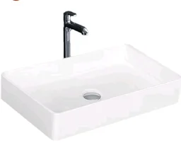 KrissKross Countertop Ceramic Wash Basin, Rectangular Vessel Sink, Above-Counter Mount, Single-Tap Compatible, Gloss White, Easy-Clean, Table Top Washbasin