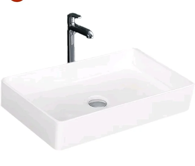 META Premium Rectangular Wash Basin | Contemporary Table Top Ceramic Sink for Bathroom | Sleek Glossy Finish | Modern Sanitary Ware for Home & Office (24x14x5 Inch)