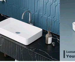 META Premium Rectangular Wash Basin | Contemporary Table Top Ceramic Sink for Bathroom | Sleek Glossy Finish | Modern Sanitary Ware for Home & Office (24x14x5 Inch)