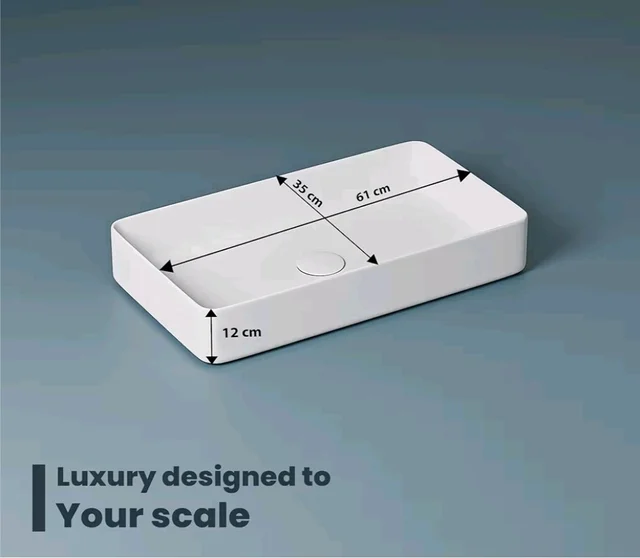 META Premium Rectangular Wash Basin | Contemporary Table Top Ceramic Sink for Bathroom | Sleek Glossy Finish | Modern Sanitary Ware for Home & Office (24x14x5 Inch)