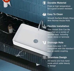 META Premium Rectangular Wash Basin | Contemporary Table Top Ceramic Sink for Bathroom | Sleek Glossy Finish | Modern Sanitary Ware for Home & Office (24x14x5 Inch)