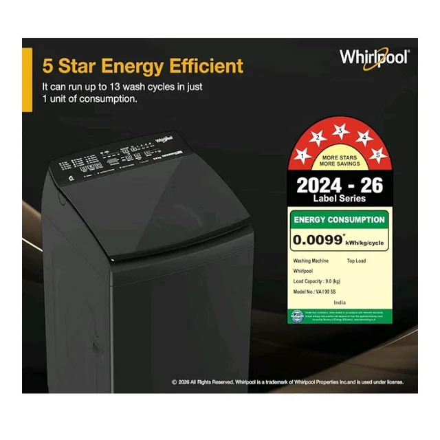 Whirlpool 9 Kg 5 Star MAGIC CLEAN BW PRO Heater Fully Automatic Top Load Washing Machine (MAGIC CLEAN PRO BW H 9 KG Mn GREY 10YMW with In-Built Heater, 2025)