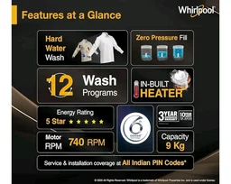Whirlpool 9 Kg 5 Star MAGIC CLEAN BW PRO Heater Fully Automatic Top Load Washing Machine (MAGIC CLEAN PRO BW H 9 KG Mn GREY 10YMW with In-Built Heater, 2025)