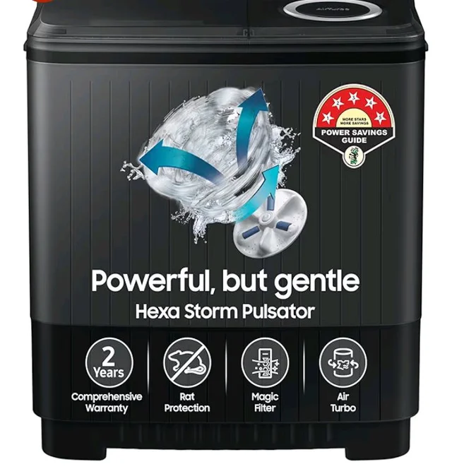 Samsung 9.5 Kg, 5 Star, Semi-Automatic Top Load Washing Machine (WT95A4260GD/TL, Air Turbo Drying, Dark Gray, 5 Year Warranty on Wash Motor)