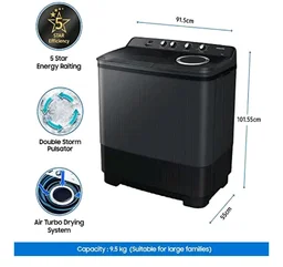 Samsung 9.5 Kg, 5 Star, Semi-Automatic Top Load Washing Machine (WT95A4260GD/TL, Air Turbo Drying, Dark Gray, 5 Year Warranty on Wash Motor)