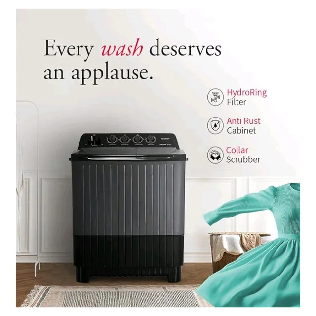 SHARP 7.5 kg, 5 star Rating with E-Spin Pulsator,Semi-Automatic Top Loading Washing Machine, 1300 RPM (ES-SD75NB-TS, Steel Grey, Pure Wave)