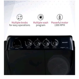 SHARP 7.5 kg, 5 star Rating with E-Spin Pulsator,Semi-Automatic Top Loading Washing Machine, 1300 RPM (ES-SD75NB-TS, Steel Grey, Pure Wave)