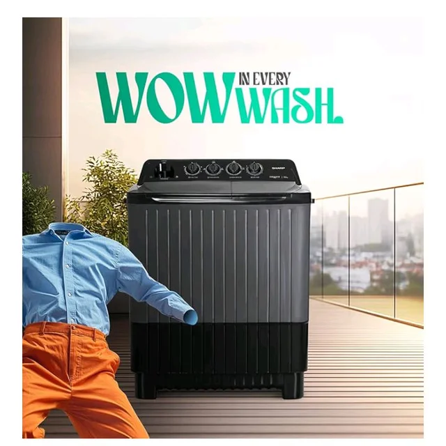 SHARP 7.5 kg, 5 star Rating with E-Spin Pulsator,Semi-Automatic Top Loading Washing Machine, 1300 RPM (ES-SD75NB-TS, Steel Grey, Pure Wave)