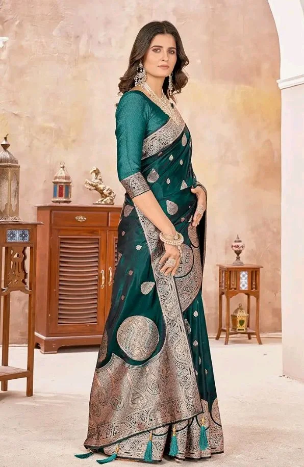 Mehrang Women's Pure Kanjivaram Silk Saree Banarasi Silk Wedding Sarees for Women with Blouse Piece
