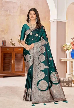 Mehrang Women's Pure Kanjivaram Silk Saree Banarasi Silk Wedding Sarees for Women with Blouse Piece