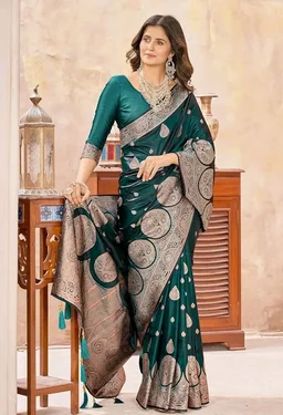 Mehrang Women's Pure Kanjivaram Silk Saree Banarasi Silk Wedding Sarees for Women with Blouse Piece