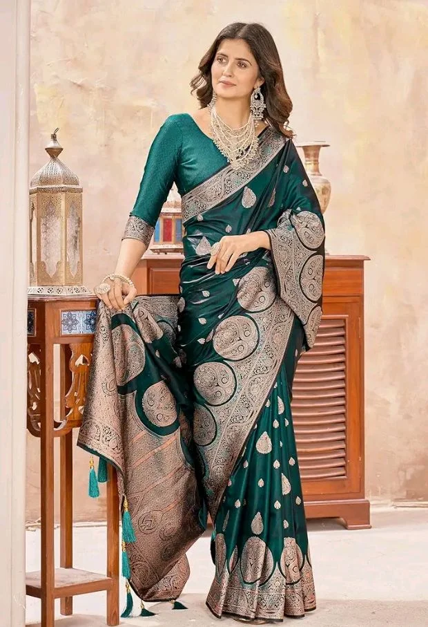 Mehrang Women's Pure Kanjivaram Silk Saree Banarasi Silk Wedding Sarees for Women with Blouse Piece