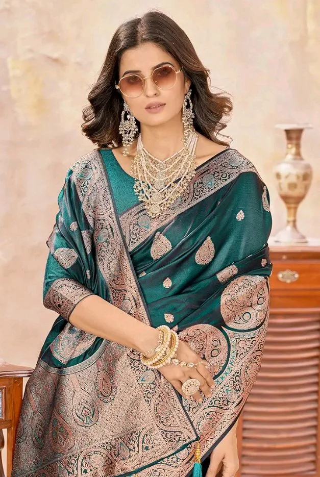 Mehrang Women's Pure Kanjivaram Silk Saree Banarasi Silk Wedding Sarees for Women with Blouse Piece