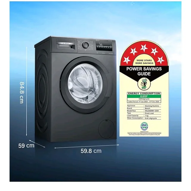 Bosch 7 kg 5 Star Front Load Fully-Automatic Washing Machine, AI ActiveWater, 15 Wash Programs, Removes 99.9% Germs with Steam, No Tangle or Wrinkle, SoftCare Paddle, Black, WAJ24209IN
100+ bought in past month