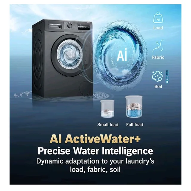 Bosch 7 kg 5 Star Front Load Fully-Automatic Washing Machine, AI ActiveWater, 15 Wash Programs, Removes 99.9% Germs with Steam, No Tangle or Wrinkle, SoftCare Paddle, Black, WAJ24209IN
100+ bought in past month