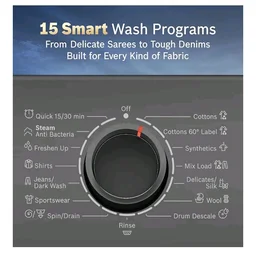 Bosch 7 kg 5 Star Front Load Fully-Automatic Washing Machine, AI ActiveWater, 15 Wash Programs, Removes 99.9% Germs with Steam, No Tangle or Wrinkle, SoftCare Paddle, Black, WAJ24209IN
100+ bought in past month